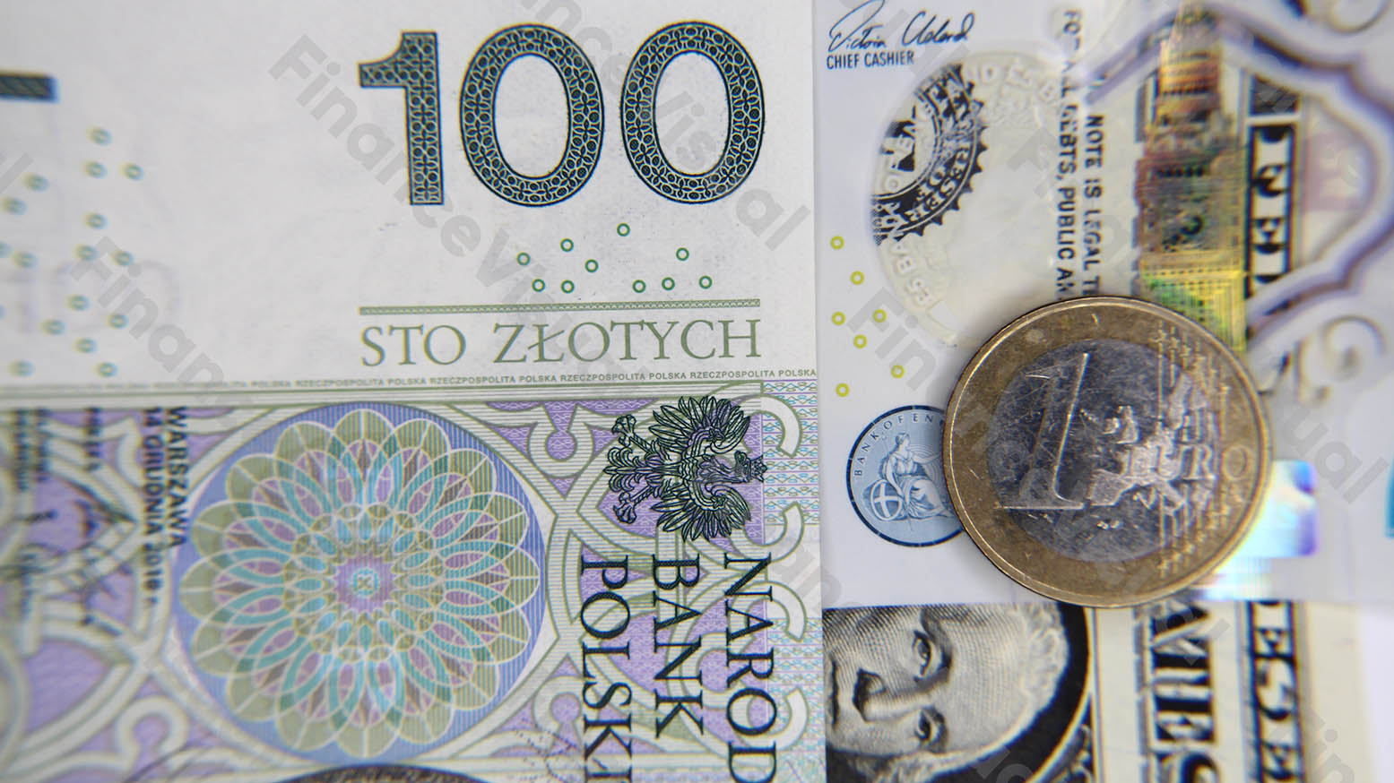Złoty funt euro dolar